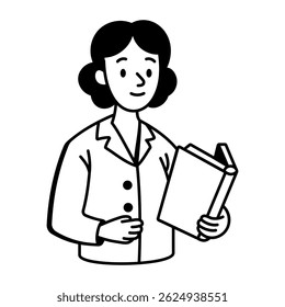 A doodle style icon depicting a biology teacher in class
