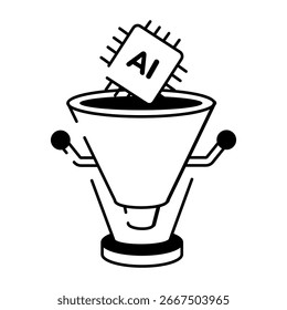 A doodle style icon depicting data filtration processing
