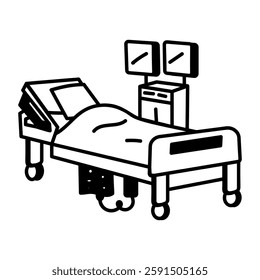 Doodle style icon depicting a hospital bed
