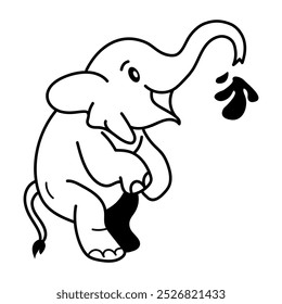 Doodle style icon of elephant spitting water 