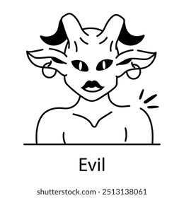 Um ícone de estilo de rabiscar de personagem maligno  
