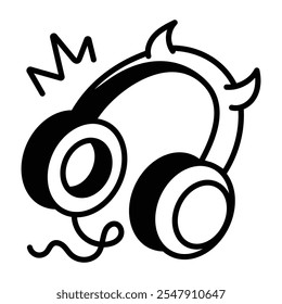 Icono de estilo Doodle de auriculares de podcast malvados 
