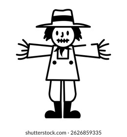 A doodle style icon of farm scarecrow with hat 