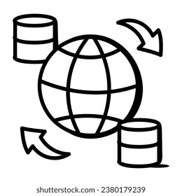 A doodle style icon of global data sync is easy to use and download 