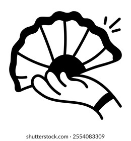 A doodle style icon of a hand fan 

