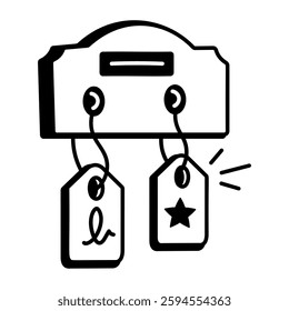 A doodle style icon of hanging flashcards 

