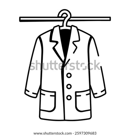 A doodle style icon of a hanging lab coat on a stand 
