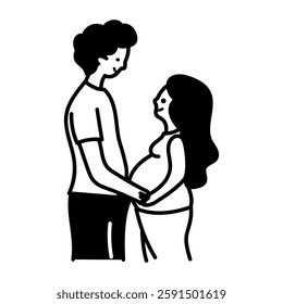 Doodle style icon of a happy expecting couple 
