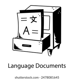 A doodle style icon of language documents drawer 