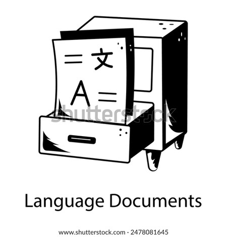 A doodle style icon of language documents drawer 