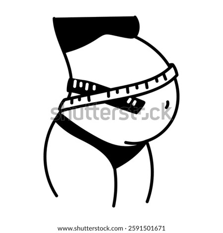 A doodle style icon of measuring belly of pregnant woman 
