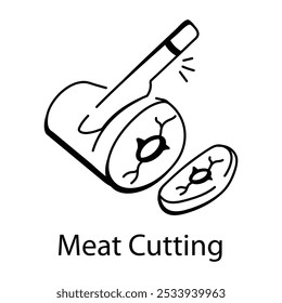 Ein Doodle-Stil Symbol des Fleischschneidens mit einem Messer

