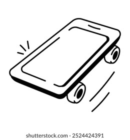 Doodle style icon of mobile with wheels 

