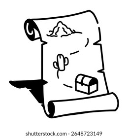 A doodle style icon of an old treasure map
