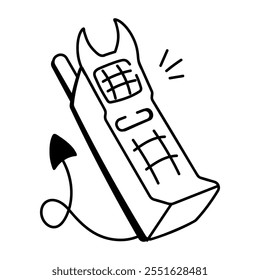 A doodle style icon of phone with horns 

