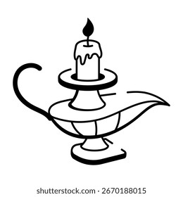 Un icono de estilo doodle que representa una lámpara en llamas
