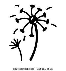 Un icono de estilo doodle que representa un puff de diente de león

