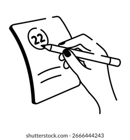 Un icono de estilo doodle que representa una entrada de tarjeta de lotería
