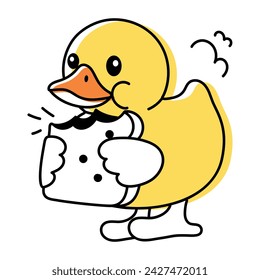 A doodle style icon of sandwich eating duck