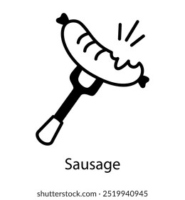 Ein Doodle-Stil-Symbol der Wurst auf einer Gabel 