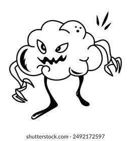A doodle style icon of scary mind 