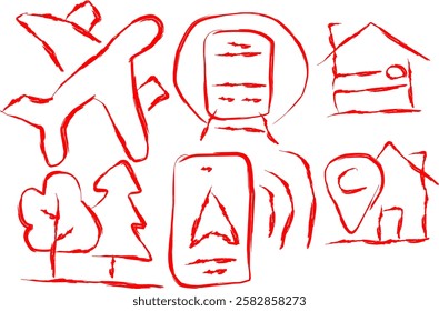 Doodle style Icon Set containing Simple Routes. hand drawn Contains Icons like Map with Pin, Route map, Navigator, Directions and more. Editable Stroke