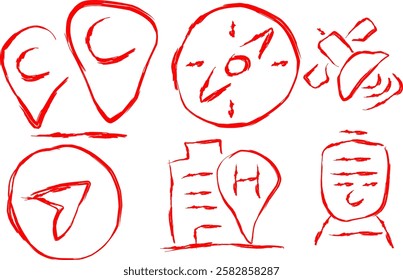 Doodle style Icon Set containing Simple Routes. hand drawn Contains Icons like Map with Pin, Route map, Navigator, Directions and more. Editable Stroke