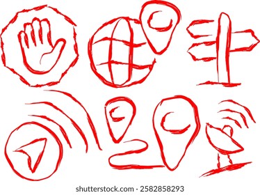 Doodle style Icon Set containing Simple Routes. hand drawn Contains Icons like Map with Pin, Route map, Navigator, Directions and more. Editable Stroke