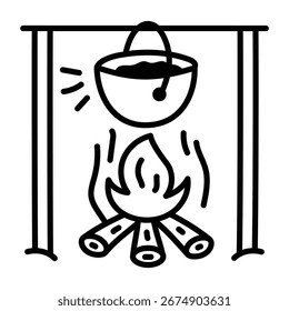 Ícone de estilo Doodle mostrando cozimento da fogueira 
