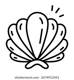 Un icono de estilo doodle que muestra una concha de perla abierta.