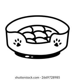 Un icono de estilo doodle que muestra la cama del animal doméstico

