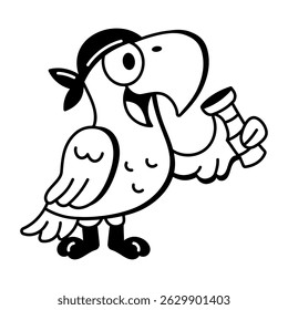 A doodle style icon showing a pirate parrot 
