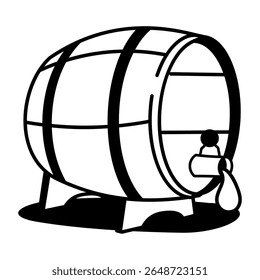 Um ícone de estilo doodle mostrando um barril de vinho de madeira 
