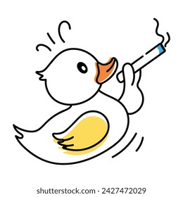 A doodle style icon of smoking duck