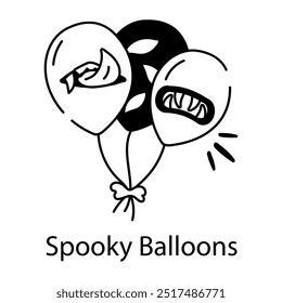 A doodle style icon of spooky balloons bunch 