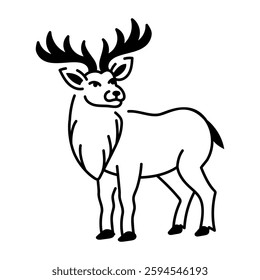 A doodle style icon of stag having large horns 