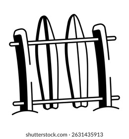 Ein Doodle-Stil-Symbol des Surfbrett-Racks
