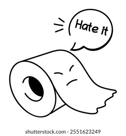 Doodle style icon of tissue roll with hate it text 

