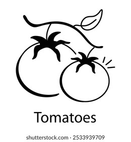 Ein Doodle-Stil Ikone von zwei reifen Tomaten auf einem Weinstock

