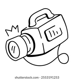 Doodle style icon of video recording camcorder 