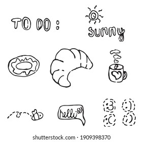 Doodle style icons set. Stylization for a child's drawing. Vector image