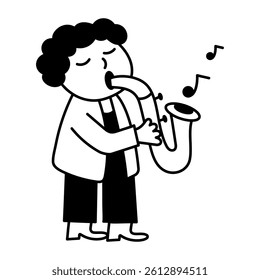 Doodle style illustration of a character playing saxophone 