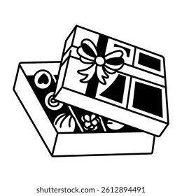 A doodle style illustration depicting a chocolate box 