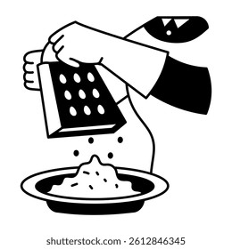 A doodle style illustration of grating cheese with hands 
