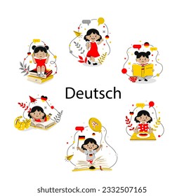 Doodle style illustration learning German. Isolate on a white background. Vector illustration.