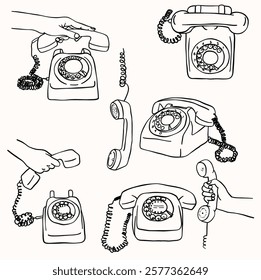 Doodle style illustration of an old rotary phone