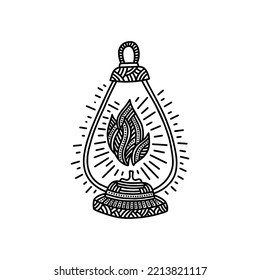 Doodle style illustration. An old, vintage oil lamp, a design element.