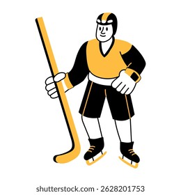 A doodle style illustration showing hockey player 

