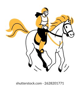 A doodle style illustration showing horse rider 
