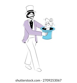 A doodle style illustration showing a magic show